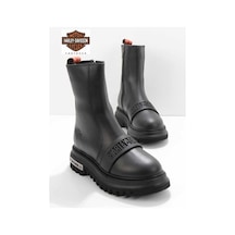 5in1Canpolat Harley Davidson Black Leather Kadın Bot Bootie Deri Hd0777054903 Şık 093 Ekru