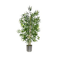 110 Cm 4 Gövdeli Yapay Bambu Agacı Metal Saksı Yeşil