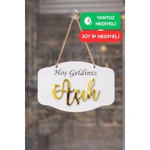 Gold Pleksi Detaylı 3d Ahşap Açık-kapalı Tabelası - Beyaz