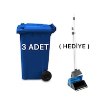 3 Adet Mavi Plastik Çöp Konteyneri 240 Litre - Isıya Karşı Dayanı