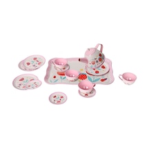Çiçek Desenli Metal Çay Seti Kız Çocuk Evcilik Oyuncağı 3+ Yaş 15 Parça Kırılmaz 02