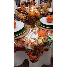 Polyester Dikdörtgen Masa Örtüsü - Bal Kabağı Desenli 140x240cm, 6-8 Kişilik Çok Renkli