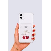 Apple iPhone Uyumlu 11 Kartlıklı Kiraz Desenli Kılıf