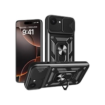 Newface Apple İphone 16e Kılıf Pars Lens Yüzüklü Silikon - Siyah