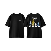 Thewert The Robots Tasarım Sırt Baskılı Pamuk Siyah Oversize T-shirt