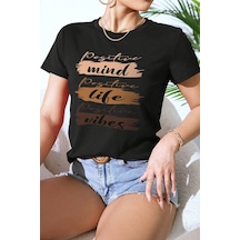 Unisex Mind Life Vibes Baskılı Oversize Tshirt Siyah