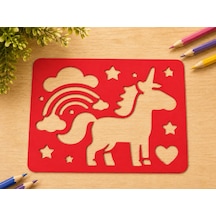 3d Baskı Unicorn Ve Gökkuşağı Çizim Şablonu - Desen Kalıbı - Kırmızı