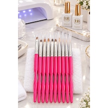 Tırnak Süsleme Fırçası Profesyonel Yüksek Kalite 10'lu Nail Art Fırça Seti - Pembe Protez Tırnak Fır Easy Beauty