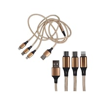 Powermaster Pm-2368 Micro Usb - Type-c - Lightning Şarj Ve Data Kablosu 2.1 Amper 110cm Örgülü