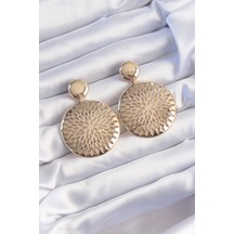 Tua Moda Pirinç Gold Renk Oval İşlemeli Küpe Çok Renkli