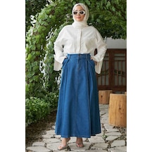 2288-denim Pileli Etek Koyu Mavi Koyu Mavi