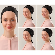 Melodi Scarf Kadın Tesettür Dikişli Set Bone Siyah 5 Adet Bağlamalı Penye Bone Siyah