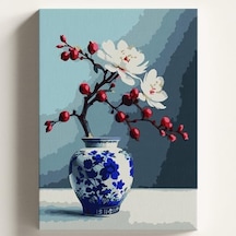 Sayılarla Boyama Tuval Hobi Seti Kiraz Vazo Temalı Fırça Ve Boya Dahil Set Çıtalı 40x50 Cm Kendin Yap Sayılarla Tuval Boya Kiti Kasnaklı
