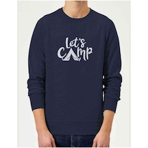 Lets Go Camp Baskılı Indigo Erkek Örme Sweatshirt