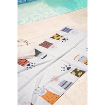 Sevimli Kedi Patili Çocuk Plaj Havlusu-eğlenceli Modern Beyaz Unisex Hızlı Kuruyan Mikrofiber Havlu Serin Şakayık