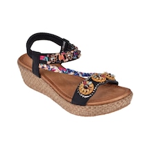 Guja Taşlı Dolgu Taban Kadın Sandalet Gj-153-2 Siyah Siyah
