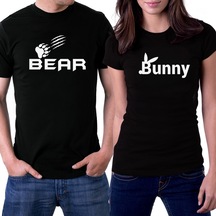 Bear Bunny Sevgili Çift Siyah Tişört
