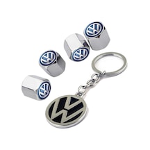 Volkswagen Polo 6r 2009-2016 Mavi Logolu Krom Renk Sibop Kapağı 4 Adet Ve Krom Anahtarlık