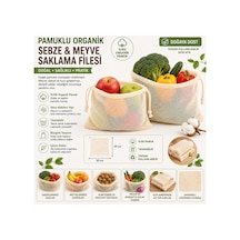 1 Adet Meyve Ve Sebze Filesi 30 X 35 Cm Büzgülü Yıkanabilir Saklama Kesesi Organik Pamuk Ekru