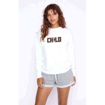 Chıld Baskılı Beyaz Kadın Sweatshirt