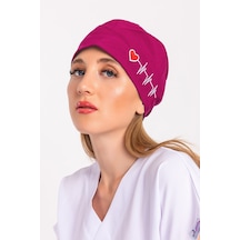 Unisex Koyu Pembe Kalp Ritim Nakışlı Doktor Hemşire Hastane Medikal Cerrahi Bonesi Pembe Pembe