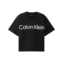 Calvin Klein A-ss Boxy Logo Graph, Ub1 Siyah Kadın T-shirt