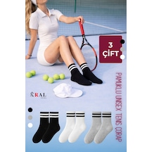 Kral Socks Erkek Kadın 3 Çift Çizgili Kolej Tenis Çorabı Pamuklu Terletmez Çorap Asorti