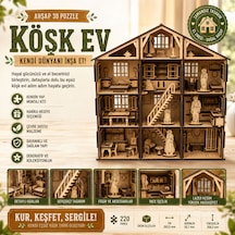Köşk Ev Ahşap Maket Seti Dıy 3d Puzzle Çok Odalı Bebek Evi Koleksiyoner Modeli 220 Parça