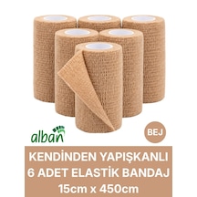 15cm 6'lı Set Kendinden Yapışkanlı Elastik Bandaj, Kohesiv Bandaj 5cm X 4.5m Spor, Bilek, Ayak Bileği, Veteriner Bandajı Bej