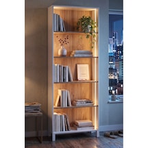 Yoda 5 Raflı Neon Led Işıklı Kitaplık Ahşap Ayaklı Sepet-beyaz 183cm Yd4-sw
