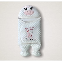 Zürafalı Kız Beb Bebek Kundağı Unisex Bebek Dış Kundak Battaniyesi Hastane Çıkışı Kundak Battaniye Ekru - Pembe