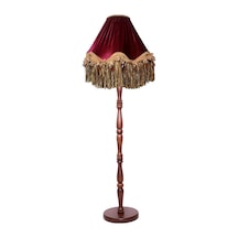 Bordo Gold Saçak Vintage Lambader Kumaş Kaplama Kahverengi Ahşap
