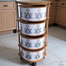 4 Katlı Ahşap Sebzelik Doğal Hasır Model Modern Uv Baskılı, Dayanıklı Ve Şık Tasarım Ahşap - Beyaz