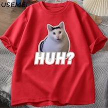 Flood Of Style Ha Kedi Meme T Shirt Komik Sevimli Kedi Grafik T Shirt Unisex Moda T-shirt Yaz Çiftler Rahat Kırmızı