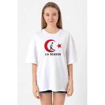 Alfanora 19 Mayıs Atatürk Gençlik Spor Bayramı Baskılı Bisiklet Yaka T-shirt - Beyaz