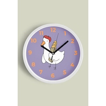 Sevimli Ördek Çocuk Odası Duvar Saati - 42cm - Önü Camlı Beyaz Kasa - Sessiz Mekanizma Beyaz