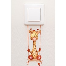 Priz Salıncakta Zürafa Çocuk Odası Dekoratif Priz Sticker
