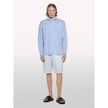 %100 Keten Slim Fit Bermuda Şort Erkek Mavi Şort - 325p4aghs9010 Açık Gri