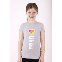 Toontoy Kids Toontoy Kız Çocuk Likee Baskılı Tişört Gri Melanj