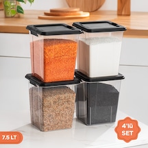 Porsima 4370 4 Lü Mega Boy Hava Geçirmez Deterjan Saklama Kabı Erzak Saklama Kabı Seti Gri 7,5lt Şefaf