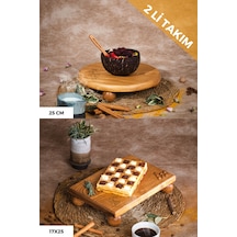 2 Li Risus Top Ayaklı 25 Cm Ve 17x25 Cm Ahşap Sunum Tabağı