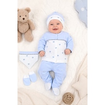 Sitilin Erkek Bebek 5'li Hastane Çıkışı Seti %100 Pamuk Yenidoğan Bebek Hediyesi Zıbın Takımı Mavi Stl7205 Beyaz