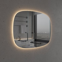 50x66 Cm Touch Sensörlü Led Aydınlatmalı Asimetrik Ayna Dimmer Özellikli Günışığı 3000k 6 Boyut Modern Duvar Dekoru Sarı