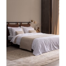 Orient Çift Kişilik Pamuklu Keten Bordürlü Nevresim & Runner & Kırlent Takımı - Beyaz/bej 8684427124437 Çok Renkli