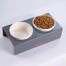 Antrasit İkili Seramik-pleksi Mama Ve Su Kabı-kedi Köpek Mama Su Kabı