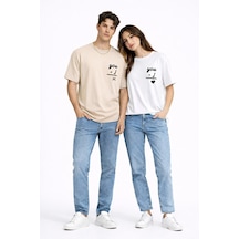 Sevgili Kombini You I Yazılı Çift Tişört Oversize Unisex Partner Kombin Seti Bej
