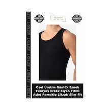 Astrid T Özel Üretim Günlük Esnek Yürüyüş Erkek Siyah Fitilli Atlet Pamuklu Likralı Slim Fit