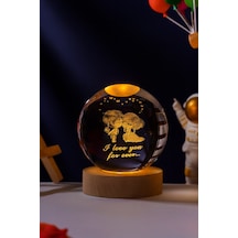 Romantik Led Işıklı Kristal Küre Lamba "ı Love You Forever" Tasarım Usb'li Ahşap Standlı