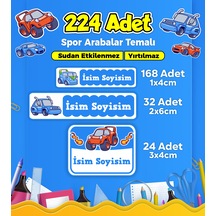 Yarış Arabası Temalı Okul Kreş Kişiye Özel İsim Etiket Seti - Model 264 Çok Renkli