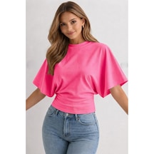 Flex Fashıon Kadın Bele Oturan, Geniş Kollu Pembe Üst Bluz-tişört Pembe - 876774097 Pembe - 876774097 Pembe